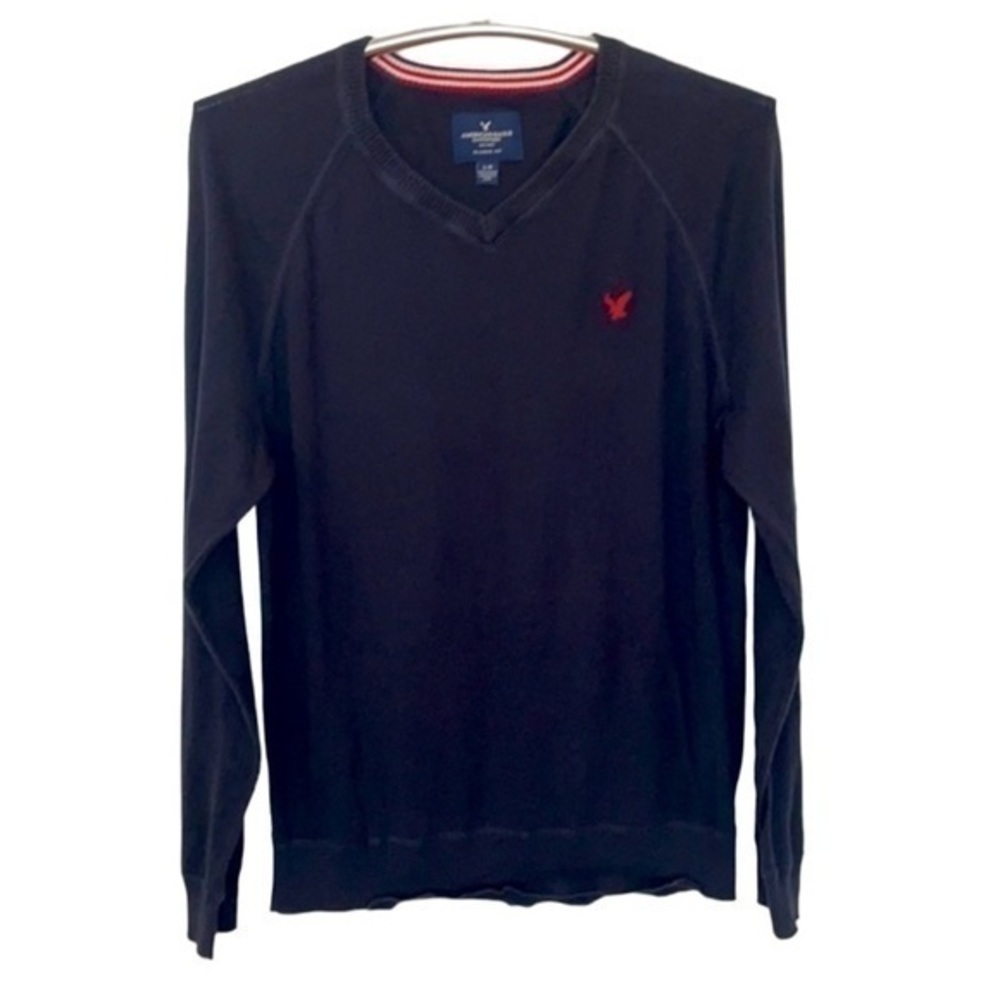 Y2K AMERICAN EAGLE OUTFITTERS | Women’s AEO Navy Blue V-Neck Thin Sweater Size L
